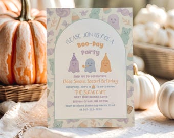 Kids Halloween Birthday Invitation, Pastel Ghost Kids Party Invitation Template, Halloween Birthday Candy Invite