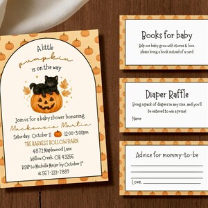 A Little Pumpkin is on the Way Baby Shower Invitation bundle, Fall Pumpkin Baby Theme, Orange Halloween Baby Shower, Autumn Baby Shower
