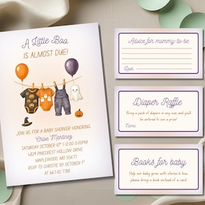 A Little Boo is bijna te wijten babyshower uitnodigingsbundel, afdrukbare Halloween babyshower uitnodiging, boeken voor baby kaart, luier loterij kaart