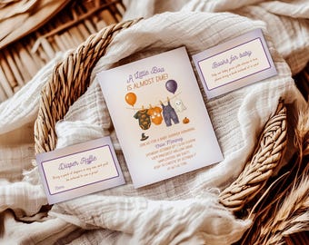 A Little Boo Is Almost Due Baby Shower Invitation Bundle, Girl Boho Clothes Baby Shower Invite, Editable Halloween Baby Shower Cards