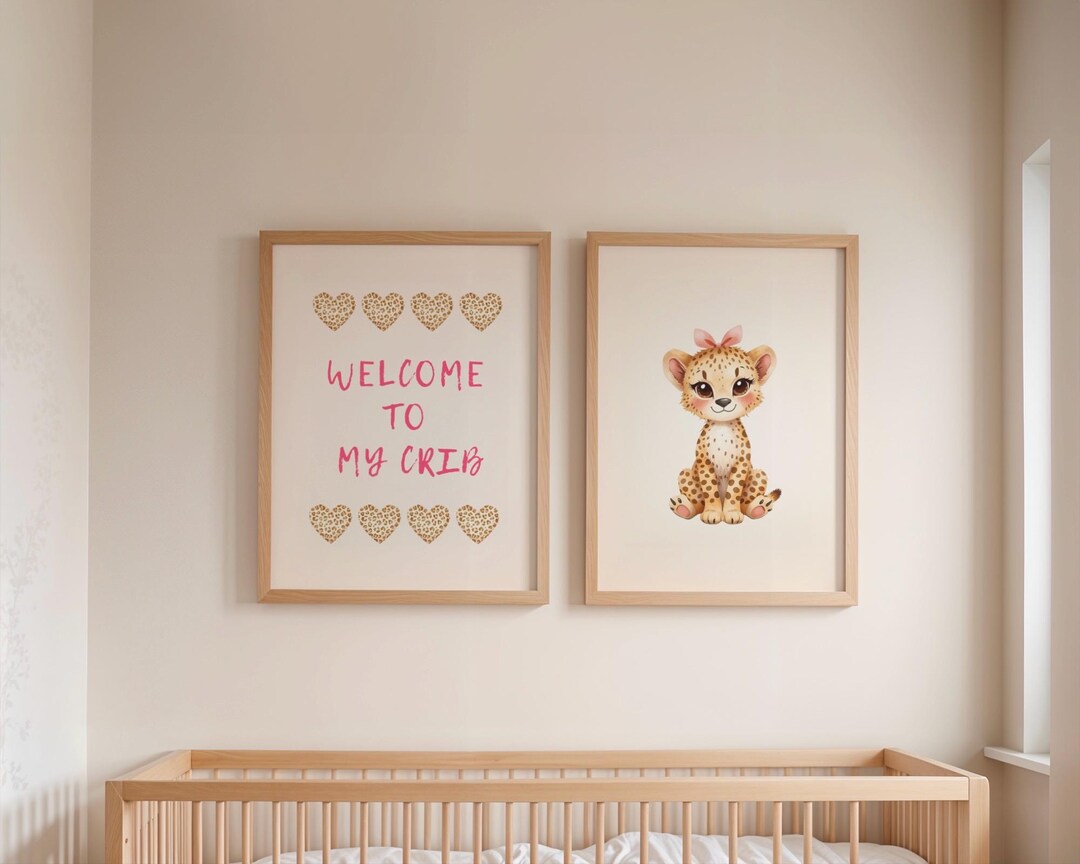 Pink Cheetah Print Nursery Wall Art, Baby Girl Printable Safari Nursery ...
