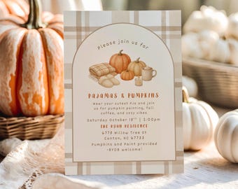 Pumpkin Carving Party Invitation, Pumpkins And Pajamas Girls Night Invite, Editable Pumpkin Painting Invite