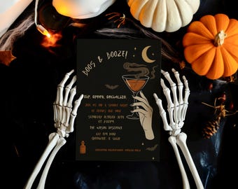 Boos & Booze Halloween Party Invitation Template, Editable Adult Halloween Invite, Costumes and Cocktails, Spooky Martini Invite
