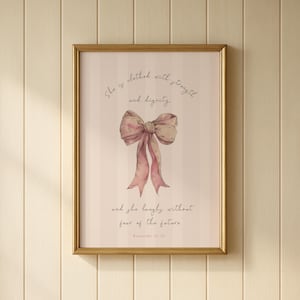 Decoração de parede com versículo bíblico cristão e provérbios para quarto de bebê, estampa vintage com laço rosa para menina, arte com versículo bíblico para quarto infantil.