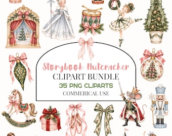 Storybook Nutcracker Clipart Bundle, Watercolor Pastel Christmas PNG, Holiday Ballet clipart, Sugar Plum Fairy Clipart, Commercial Use