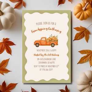 Friendsgiving Dinner Invitation Template, Editable Friendsgiving Vintage Truck Invite, Autumn Harvest Gathering
