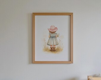 Floral Baby Cowgirl Nursery Wall Art Print, Country Baby Girl Nursery Decor, Boho Western Cowgirl Nursery