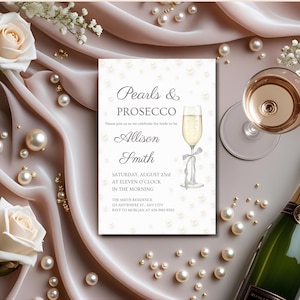 Pearls And Prosecco Bridal Shower Invite, Editable Template For Bridal Shower Invitation, Champagne And Pearls Theme