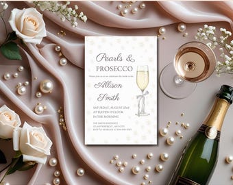 Pearls And Prosecco Bridal Shower Invite, Champagne And Pearls Bridal Shower Invite, Elegant Bridal Shower
