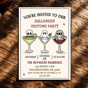 Faire-part d&#39;Halloween, cocktail d&#39;invitation à une fête d&#39;Halloween numérique, imprimable, invitation à une soirée costumée d&#39;Halloween, modèle modifiable