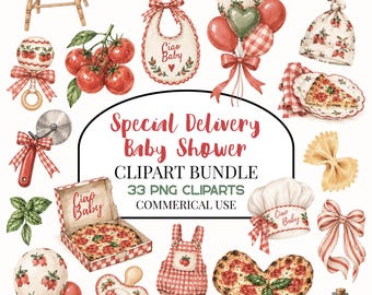 Special Delivery Baby Shower Clipart Bundle, Italian Baby Shower PNG, Ciao Baby Clipart, Pizza Baby Shower Clipart, Commercial Use