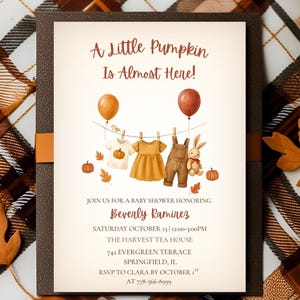 A Little Pumpkin is Almost Here Fall Baby Shower Invitation, Fall Pumpkin Baby Shower,  Autumn Clothesline Baby Shower, Autumn Baby Shower