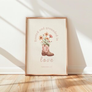 Floral Cowgirls Boots Nursery Wall Art Print, Pink Country Baby Girl Nursery Decor, Christian Scripture Cowgirl Nursery