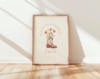 Floral Cowgirls Boots Nursery Wall Art Print, Pink Country Baby Girl Nursery Decor, Christian Scripture Cowgirl Nursery