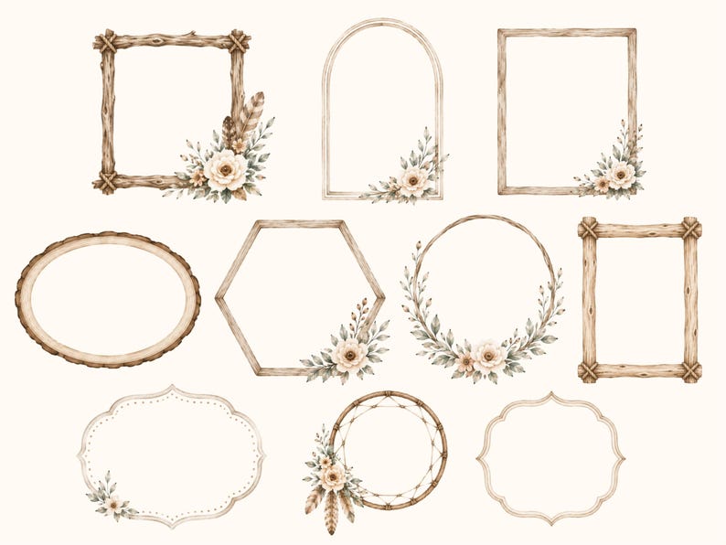 Boho Woodland Animal Baby Shower Clipart Bundle, Watercolor Forest Animals PNG, Green Baby Shower Clipart, Commercial Use image 7