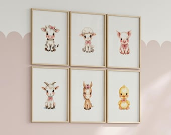 Farm Animal Nursery Gallery Wall Art Set, Farm Animal Prints For Baby Room Decor, Farmhouse Nursery Decor