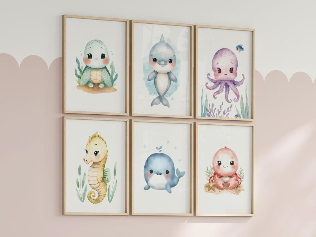 Under the Sea Nursery Gallery Wall Prints, Ocean Animals Baby Nursery ...