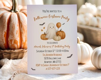 Editable Spooktacular Costume Party Halloween Birthday Party Invitation, Ghost Halloween Birthday Party Invite, Cute Kids Invite