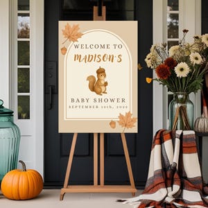 Fall Baby Shower Welcome Sign, Woodland Squirrel Theme, Our Little Acorn Baby Shower Invitation, Neutral Autumn Baby Shower Template