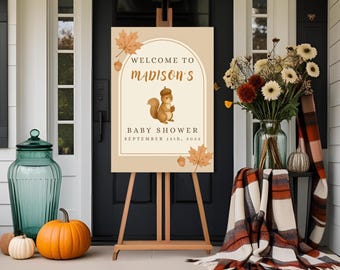 Fall Baby Shower Welcome Sign, Woodland Squirrel Baby Shower, Our Little Acorn Baby Shower Invitation