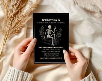 Death to My 20s Birthday Invitation, Martini Skeleton 30th Birthday Invite, Funeral for My Youth, Editable RIP 20s Party Invite