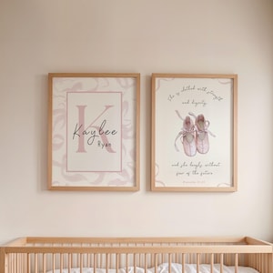 Arte de pared para habitación infantil cristiana, decoración para habitación de bebé niña con zapatillas de ballet rosas vintage, arte de pared para habitación infantil niña