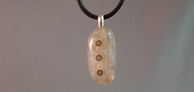 12 in x 1 14 in Smokey Quartz Handmade Pendant Inlaid with Silver Rings and Carnelian Gemstone