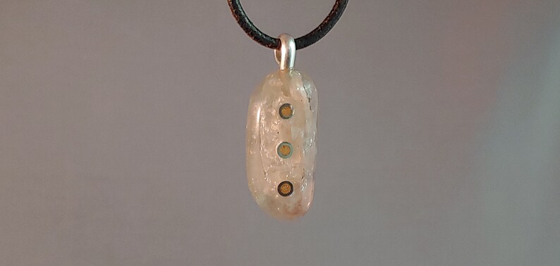 12 in x 1 14 in Smokey Quartz Handmade Pendant Inlaid with Silver Rings and Carnelian Gemstone