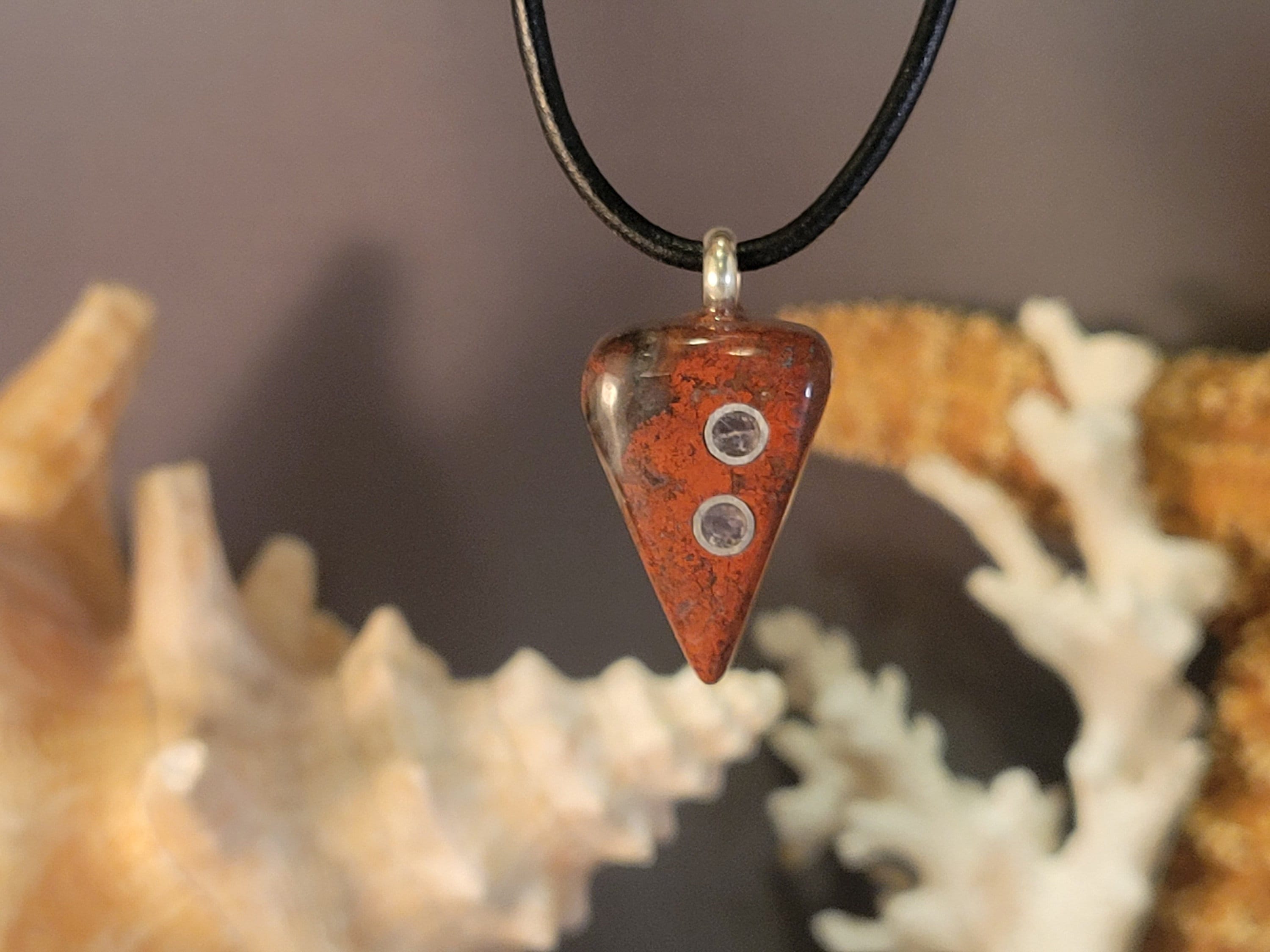 Pendentif En Argent 925 Sertissant Du Bois Pétrifié D'Arizona (Jasper) - Fait Main Aux USA - 6.35cm