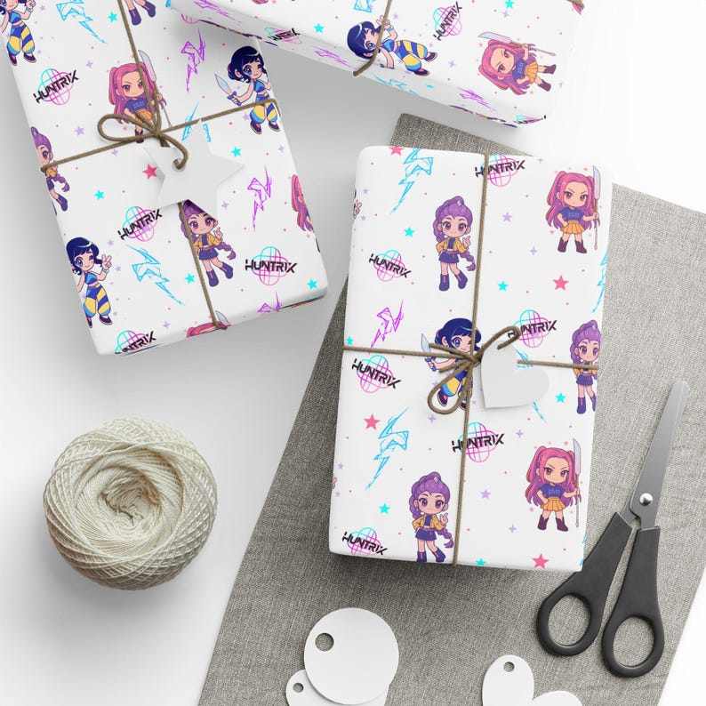 K-Pop Demon Hunter Anime Wrapping Paper | Cute Chibi Gift Wrap | Kawaii Character Wrap | Korean Pop Fan Art | Aesthetic Gift Wrap Sheets image 7