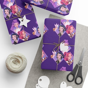 Kpop Demon Hunters Wrapping Paper | Purple Anime Gift Wrap, K-Pop Aesthetic Present Paper, Demon Slayer Inspired, Bold Illustrated Gift Wrap image 6