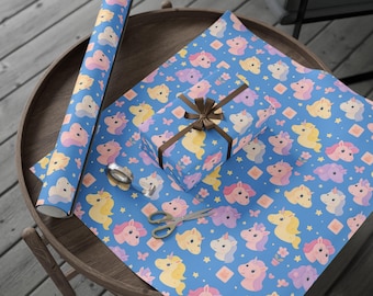 Papel de regalo de unicornio pastel, papel de regalo de cumpleaños para niños