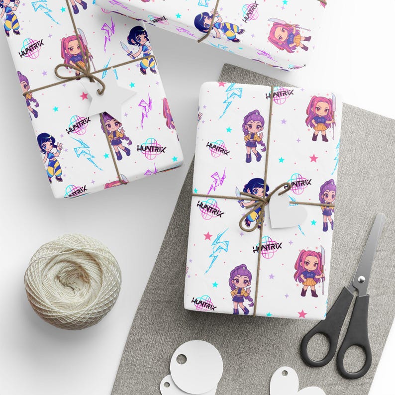 K-Pop Demon Hunter Anime Wrapping Paper | Cute Chibi Gift Wrap | Kawaii Character Wrap | Korean Pop Fan Art | Aesthetic Gift Wrap Sheets image 3
