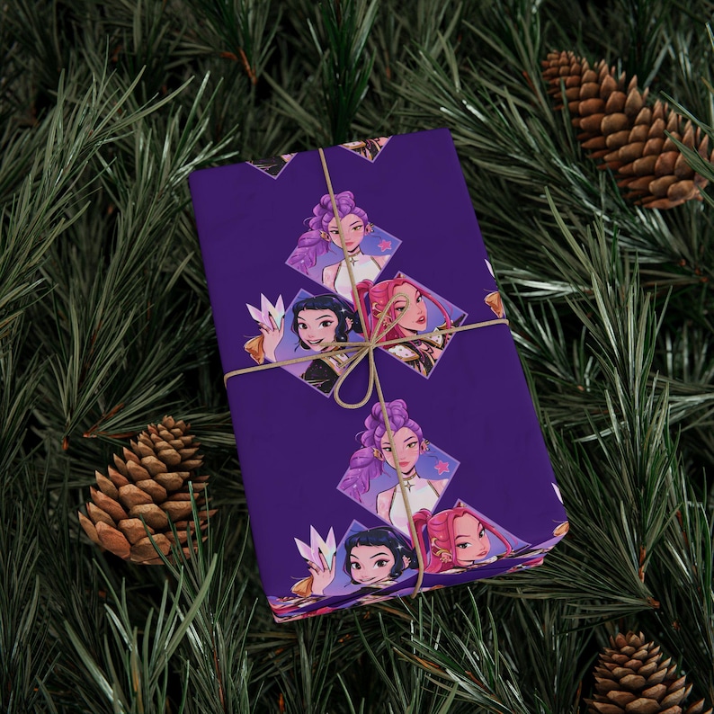 Kpop Demon Hunters Wrapping Paper | Purple Anime Gift Wrap, K-Pop Aesthetic Present Paper, Demon Slayer Inspired, Bold Illustrated Gift Wrap image 10
