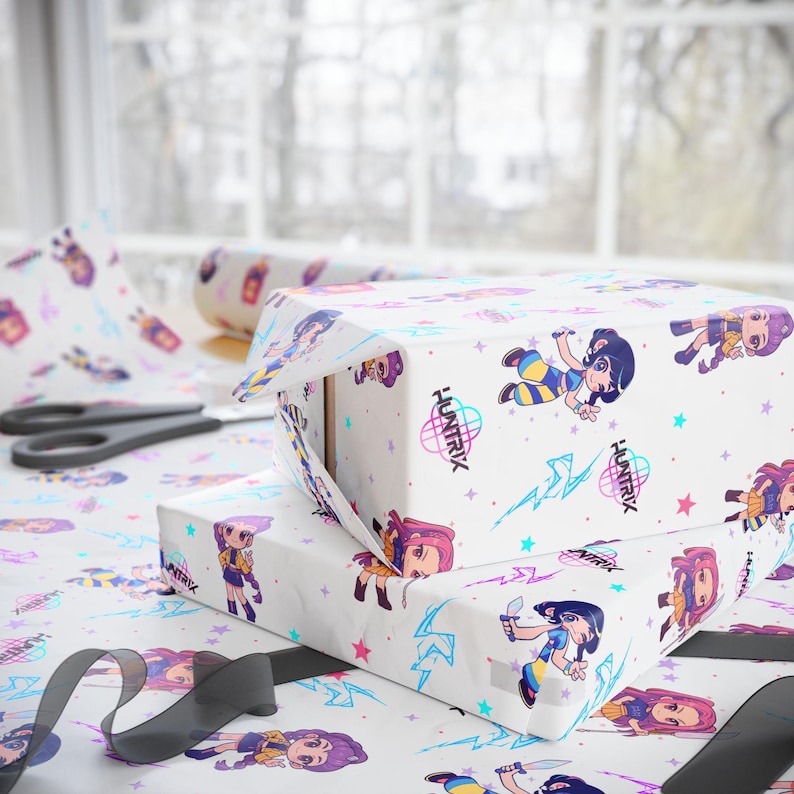 K-Pop Demon Hunter Anime Wrapping Paper | Cute Chibi Gift Wrap | Kawaii Character Wrap | Korean Pop Fan Art | Aesthetic Gift Wrap Sheets image 10