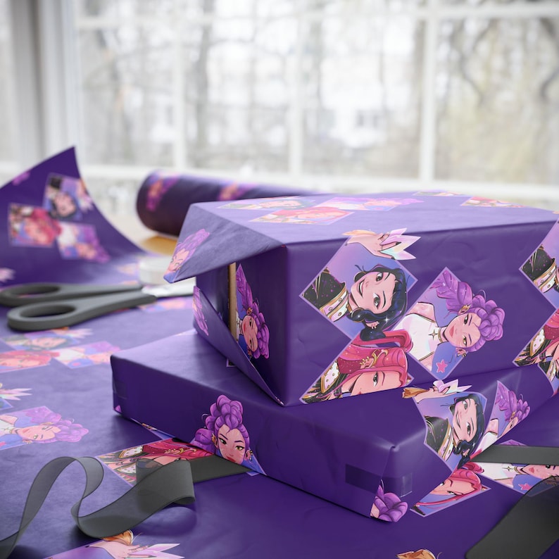 Kpop Demon Hunters Wrapping Paper | Purple Anime Gift Wrap, K-Pop Aesthetic Present Paper, Demon Slayer Inspired, Bold Illustrated Gift Wrap image 12
