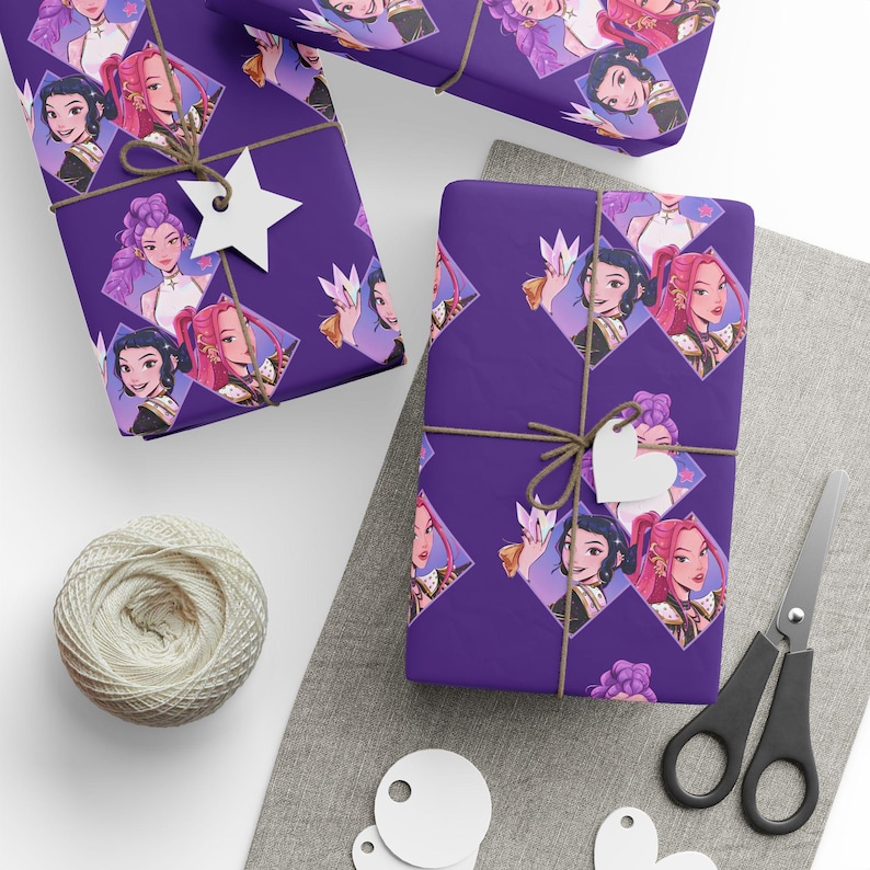 Kpop Demon Hunters Wrapping Paper | Purple Anime Gift Wrap, K-Pop Aesthetic Present Paper, Demon Slayer Inspired, Bold Illustrated Gift Wrap image 14