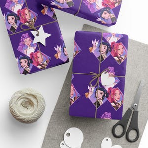 Kpop Demon Hunters Wrapping Paper | Purple Anime Gift Wrap, K-Pop Aesthetic Present Paper, Demon Slayer Inspired, Bold Illustrated Gift Wrap image 3