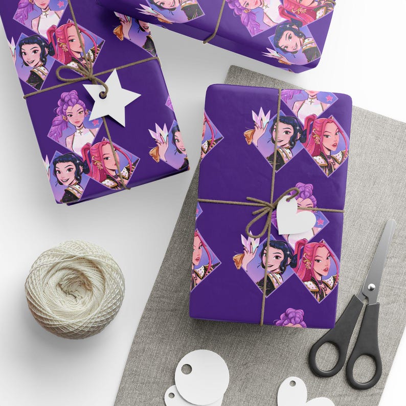 Kpop Demon Hunters Wrapping Paper | Purple Anime Gift Wrap, K-Pop Aesthetic Present Paper, Demon Slayer Inspired, Bold Illustrated Gift Wrap image 3