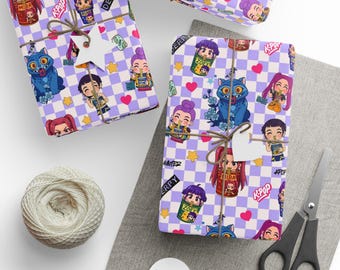 K-Pop Anime Wrapping Paper | Cute Chibi Gift Wrap for Fans | Colorful Korean Pop & Demon Hunter Anime Inspired Pattern | Birthday Gift Wrap