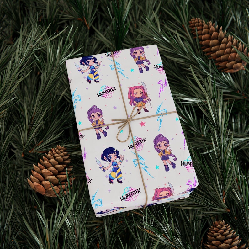 K-Pop Demon Hunter Anime Wrapping Paper | Cute Chibi Gift Wrap | Kawaii Character Wrap | Korean Pop Fan Art | Aesthetic Gift Wrap Sheets image 9