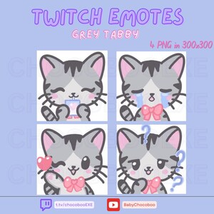 Cute Grey Tabby Twitch Emote Bundle! For Twitch, YouTube, Discord
