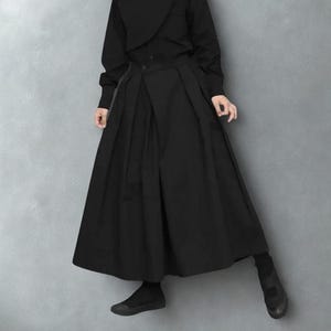 Women&#39;s Gothic Black Maxi Skirt Pants - High Waist Pleated Skirt - Steampunk Medieval Long Skirt - Harajuku Style Bottoms - Victorian Skirt