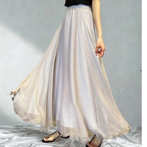 Frauen Chiffon Maxirock - Elegante Hohe Taille Fließender Langer Rock - Bademode Leichte Lässige Röcke - Lose Mesh Sweet Lady Kleiderrock