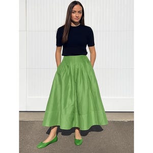 Woman Flowy High Waist Midi Skirt - A-Line Casual Cotton Skirt - Ladies Vintage Style Summer Skirt - Elegant Office Wear Tea Length Skirts