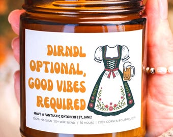 Oktoberfest Scented Soy Candle | Funny Bavarian Fall Decor, Dirndl Included