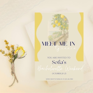 Invitación de despedida de soltera &quot;Encuéntrame en Grecia&quot; / Invitación editable para fiesta en Grecia / Itinerario de viaje de chicas a Grecia / Descarga digital