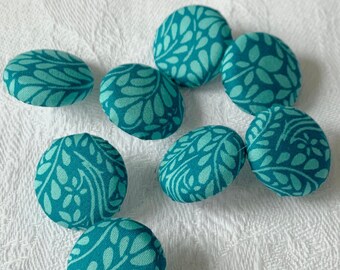 Liberty fabric buttons 18/19mm turquoise lawn, Cambridge fern leaf pattern buttons for sewing, bridesmaids dresses, craft gift, non profit