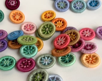 Ombre Stitched Dorset Buttons: Hand-Stitched Cotton Thread, Personalised Slow Stitch Sewing Gift