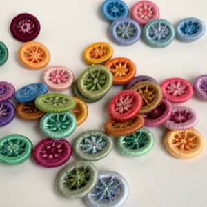 Ombre Stitched Dorset Buttons: Hand-Stitched Cotton Thread, Personalised Slow Stitch Sewing Gift